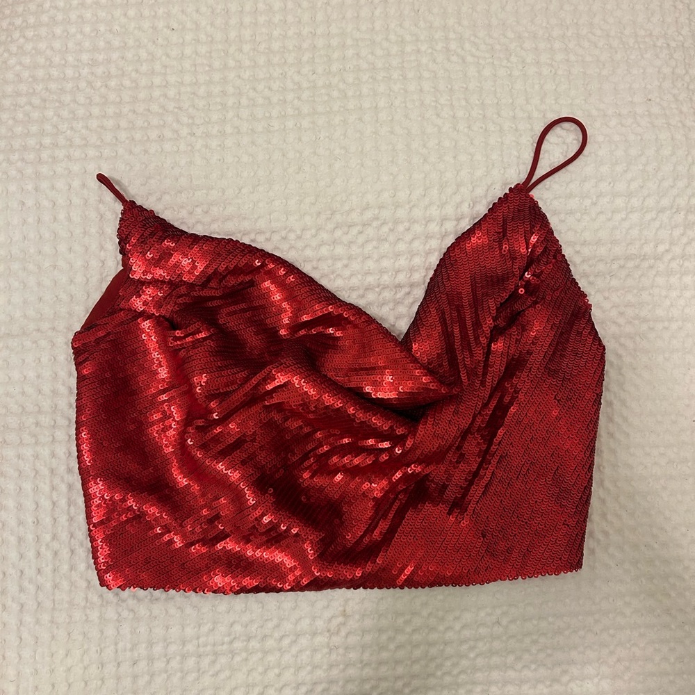 Zara Red Sequin Camisole Top